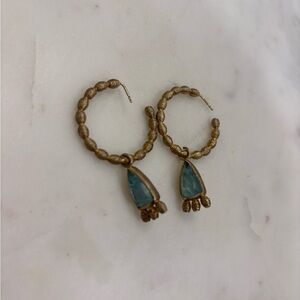 Matte gold hoops with drop turquoise stone earring set